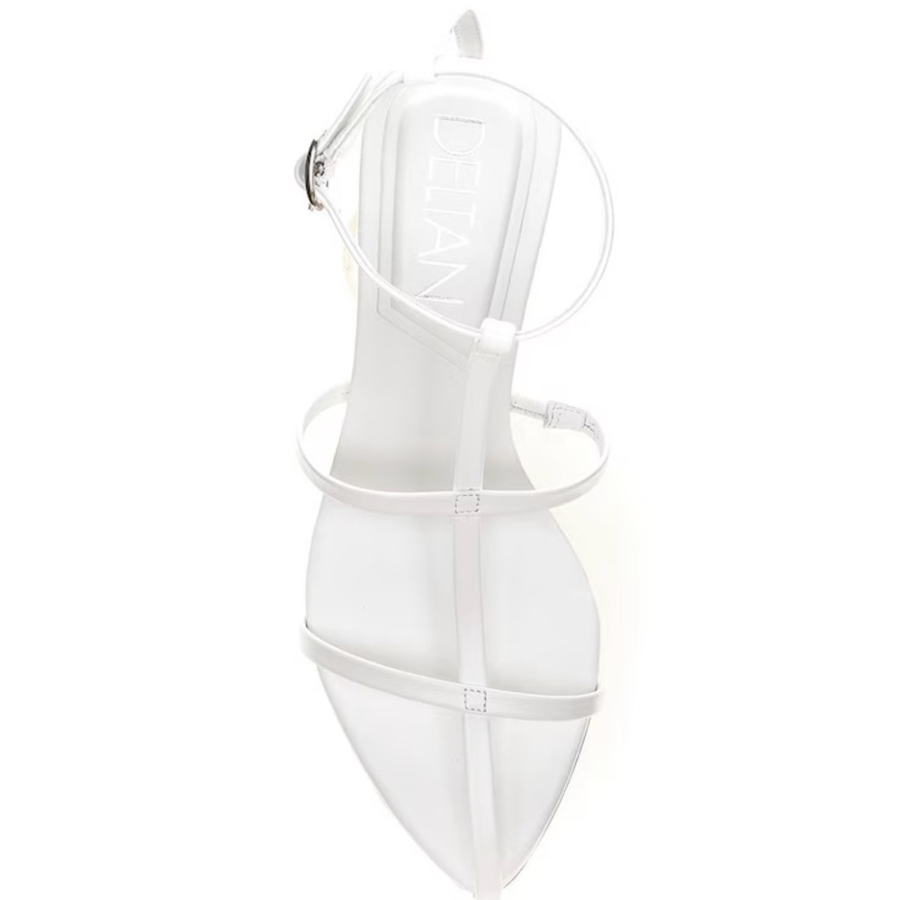 White Ankle-Strap Heeled Sandals with Silver Accent - Picture 5 of 9